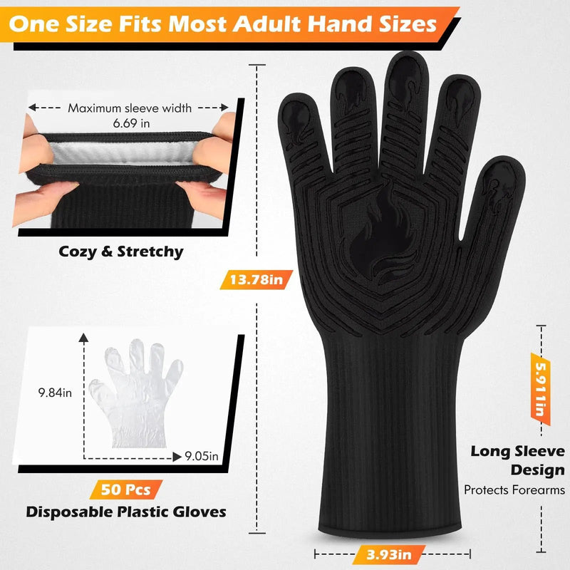 BBQ Gloves 1472°F Heat Resistant Fireproof Oven Mitts by HouseOfZazla