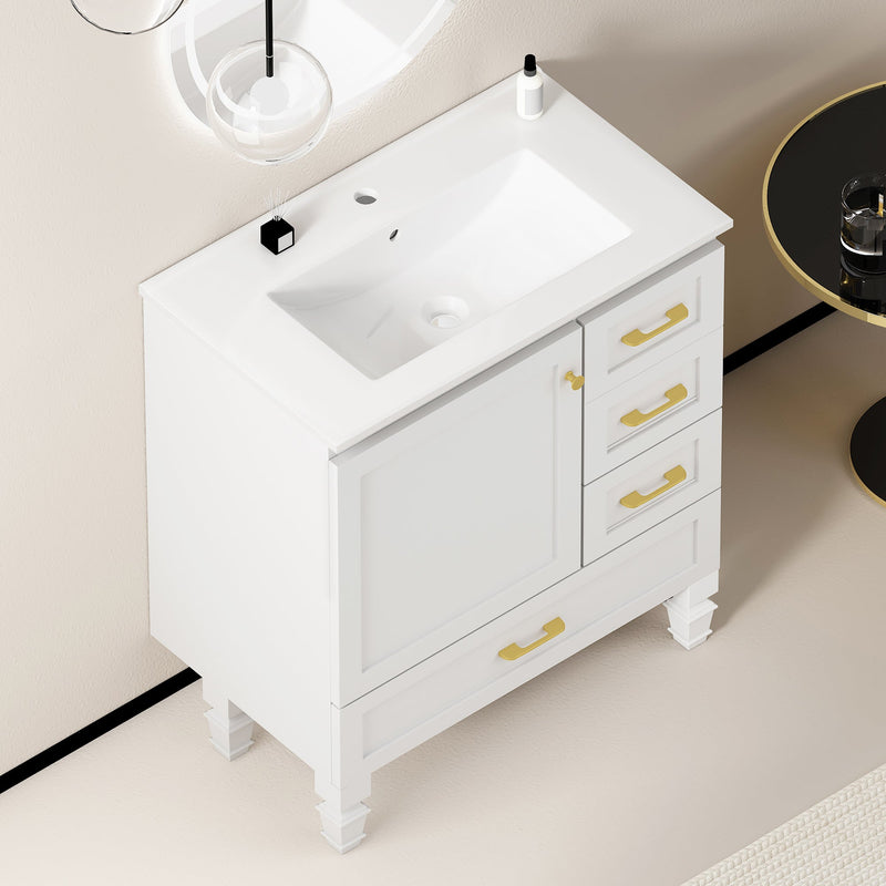 30" White Bathroom Vanity with Abundant Storage by HouseOfZazla