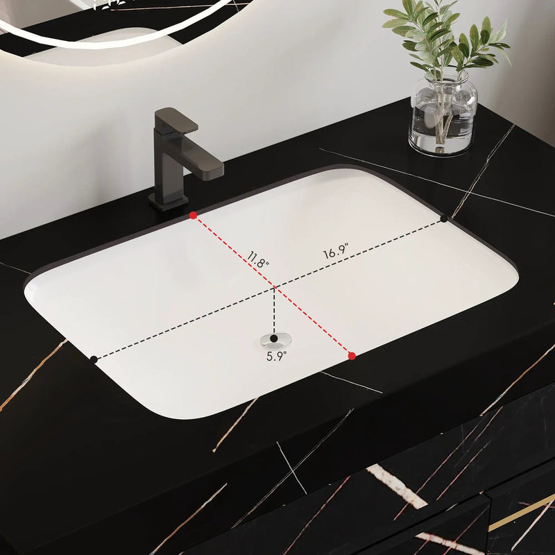 35.2 in Floating Bathroom Vanity with Sink and Faux Marble Top by HouseOfZazla