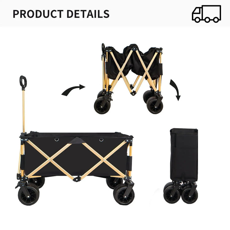 Aluminum Alloy Folding Wagon, Heavy Duty Utility Beach Wagon Cart For Sand With Big Wheels, Adjustable Handle & Drink Holders For Shopping, Camping, Garden And Outdoor by HouseOfZazla