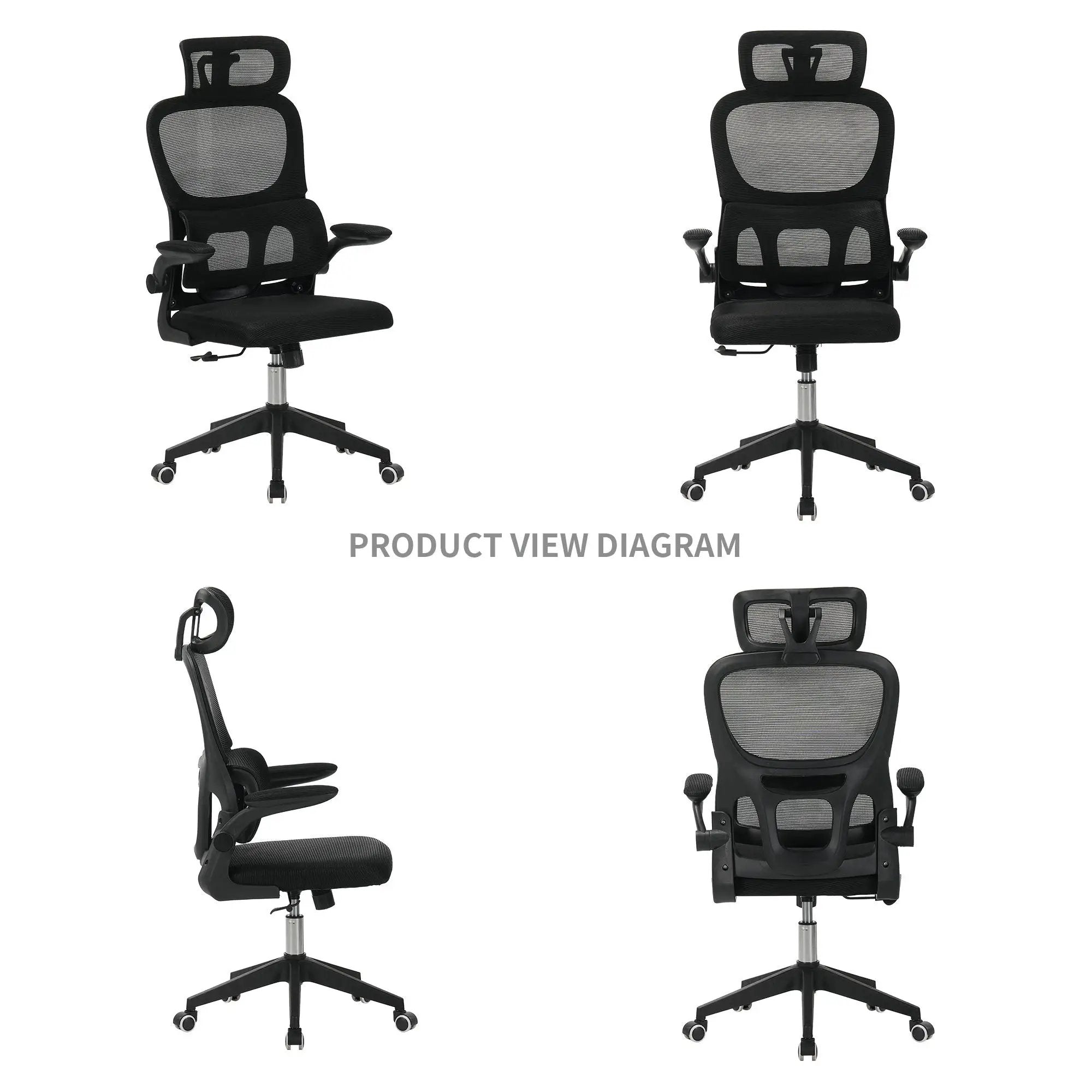 High Back Ergonomic Swivel Rolling Office Chair With Tilt Function, 3D Headrest, Lumbar Support - Black by Unique Piece Furniture