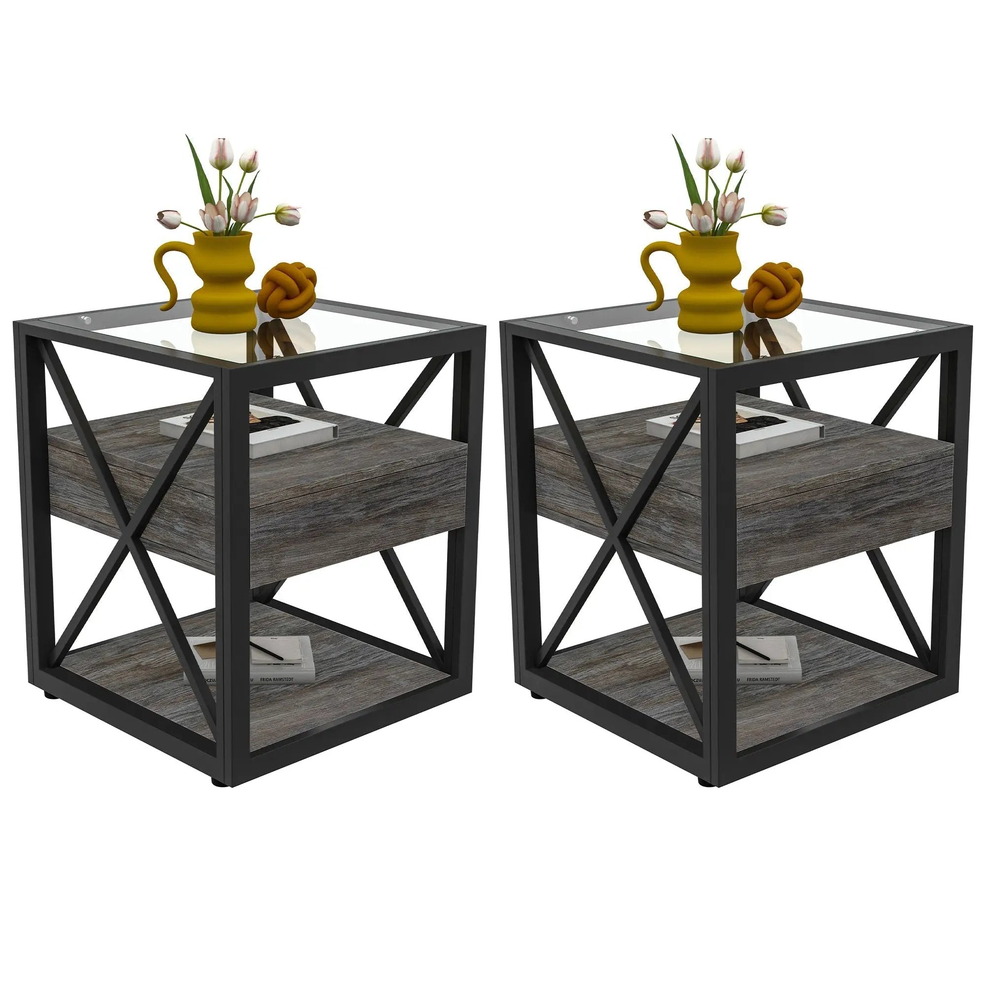 Set of 2 Modern End Tables with Drawer - Nightstands by HouseOfZazla