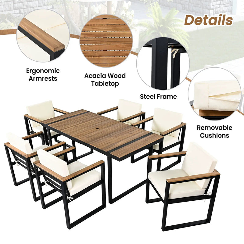 7 Pieces Outdoor Dining Set Patio Dining Table And Chair Set With And Removable Cushions For Patio by Unique Piece Furniture