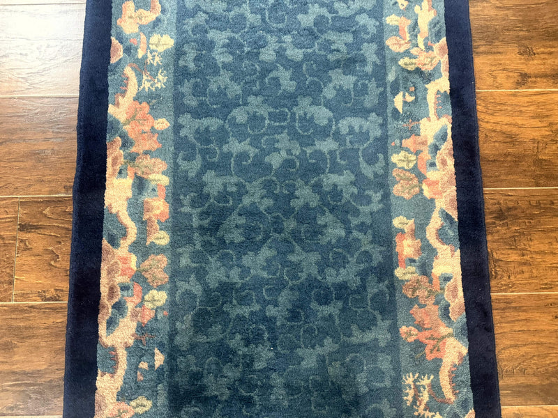 Blue Chinese Rug 2.6 x 4, Fete Rug, Peking Rug, Chinese Wool Rug, Art Deco Carpet by Jewel Rugs