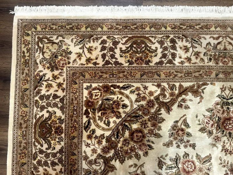 Sino Persian Rug 8x10, Floral, Elegant, Fine 225 KPSI, Beige, Wool & Silk by Jewel Rugs