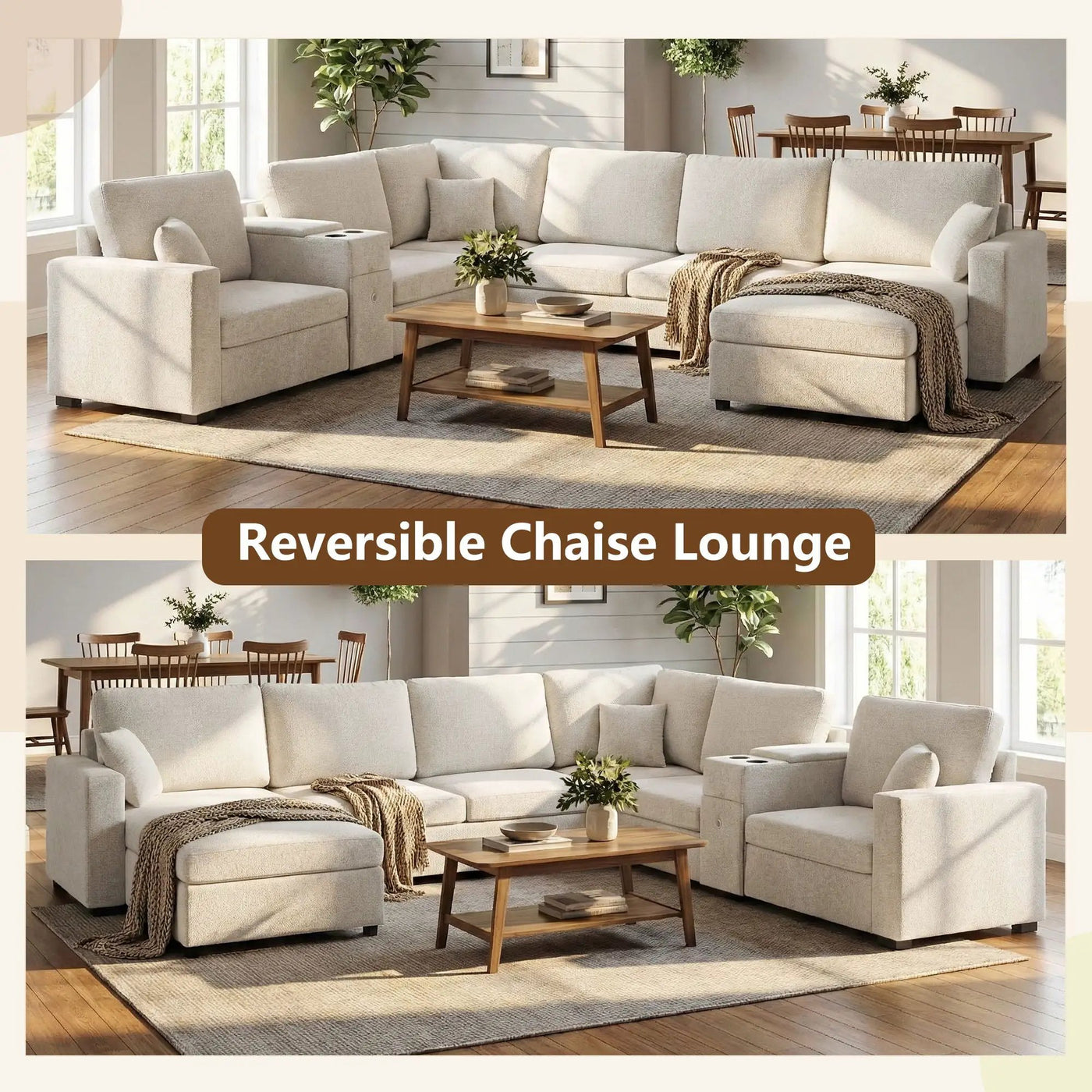 Modular 5 Seat U-Shape Sectional Sofa With Chaise Lounge, Built In Cup Holders And Storage Drawer by Unique Piece Furniture