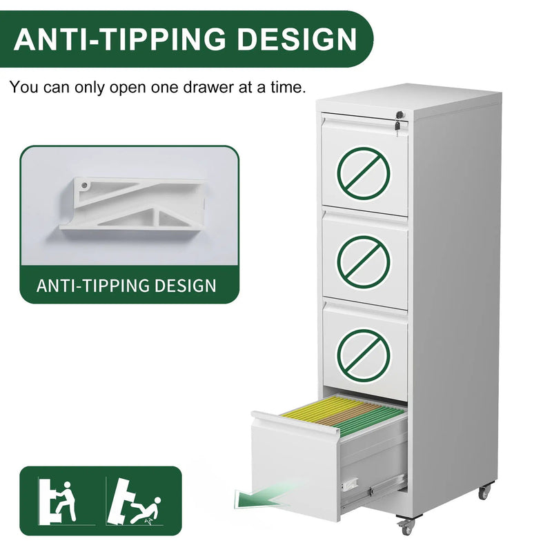 Drawer Metal Locking Vertical File Cabinet With Wheels Heavy Duty Lockable Storage by Unique Piece Furniture