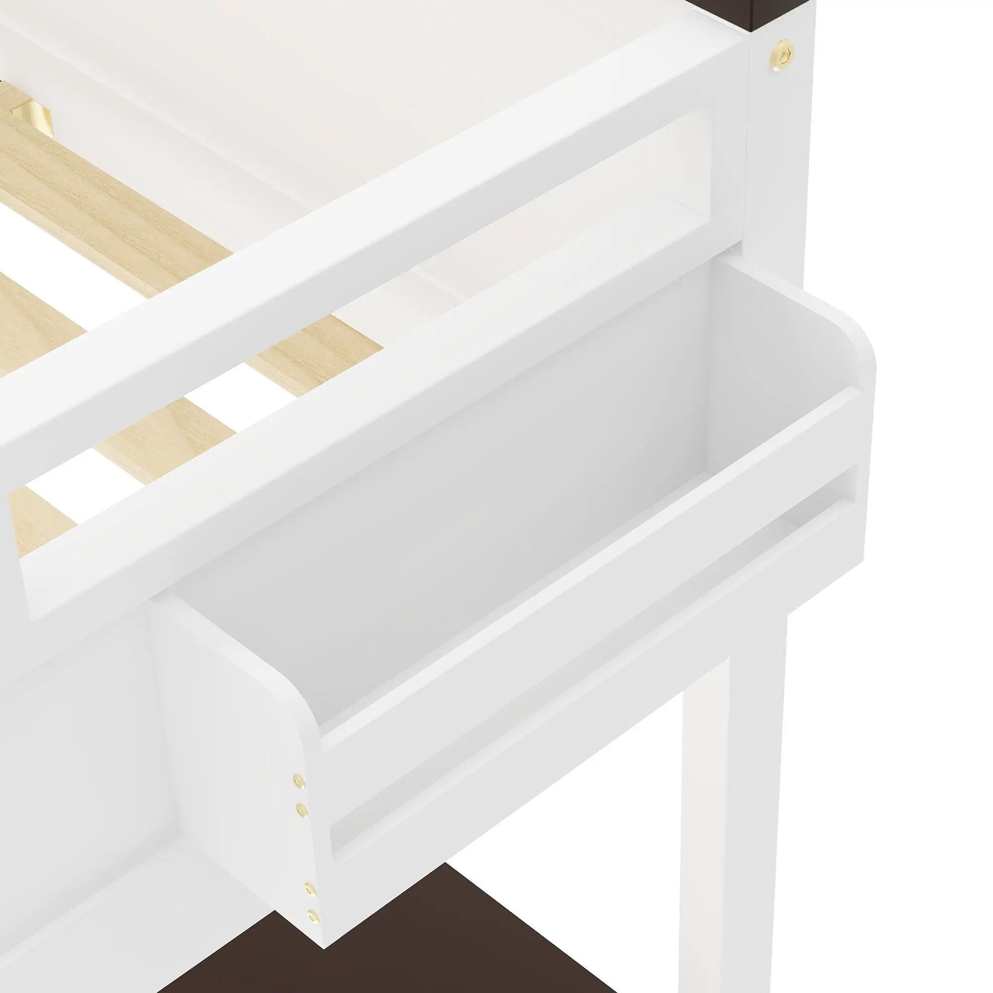 Queen Size Loft Bed With Desk, Open Shelf, Storage Box And USB Charging Station - White by Unique Piece Furniture