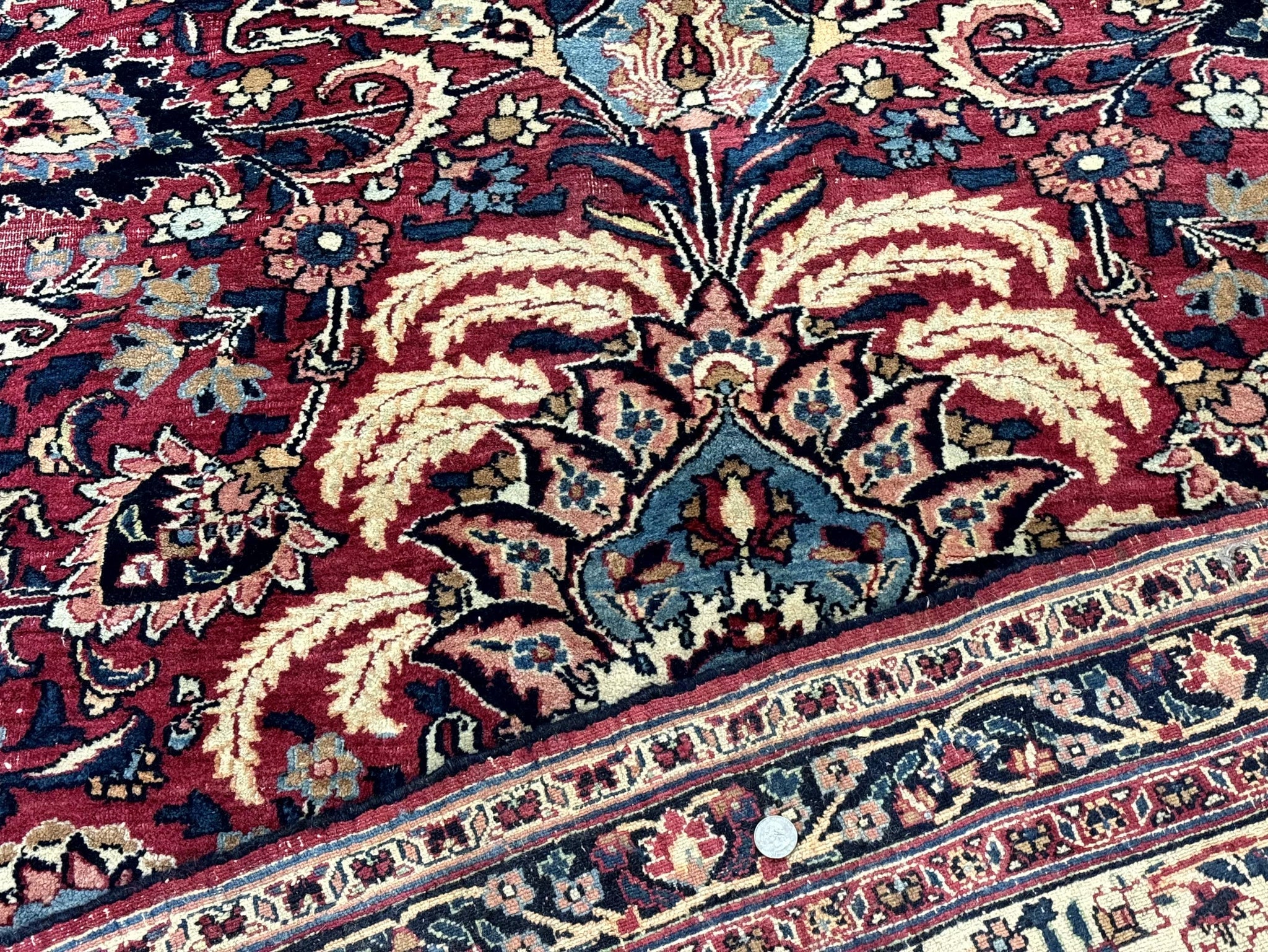 Antique Persian Mashad Rug 10x12, Red and Ivory, Signed by Master Weaver by Jewel Rugs