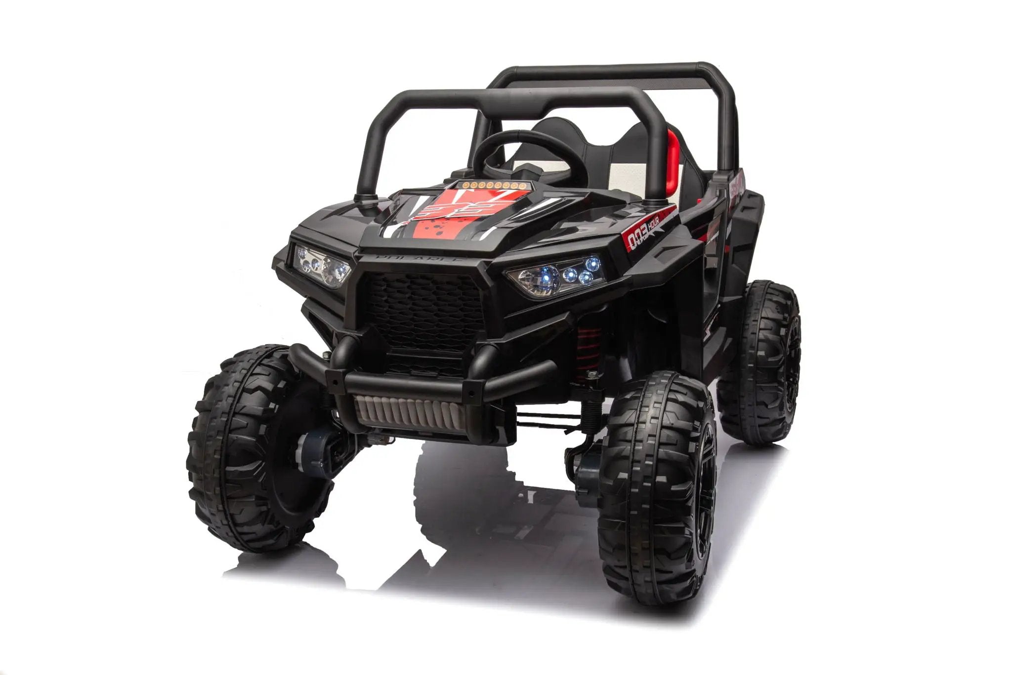 12V7A*1 30W*4 Four-Wheel Drive Seat One Button Start, Forward And Backward, High And Low Speed, Music, Front Light, Power Display, Two Doors Can Open, 2.4G R / C, Seat Belt Four Wheel Absorber by HouseOfZazla