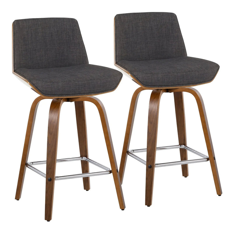 Corazza - Mid Century Modern Fixed Height Counter Stool With Swivel And Square Footrest (Set of 2) by HouseOfZazla