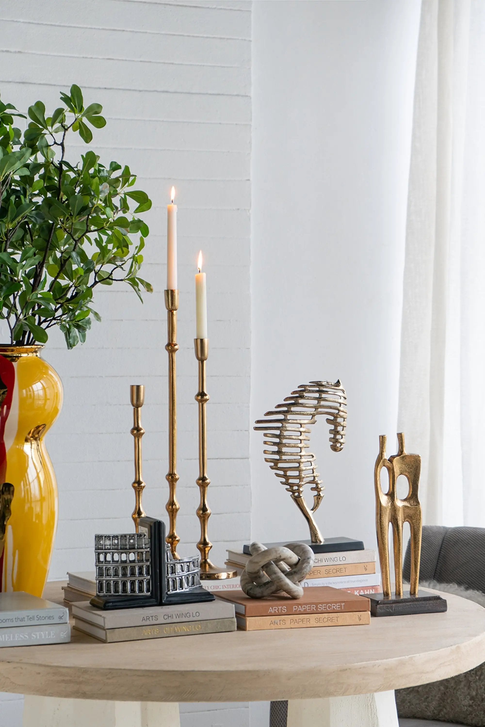 4.5x15.5' Slender Aluminum Taper Candle Holder with Bead Accents, Bronze by HouseOfZazla