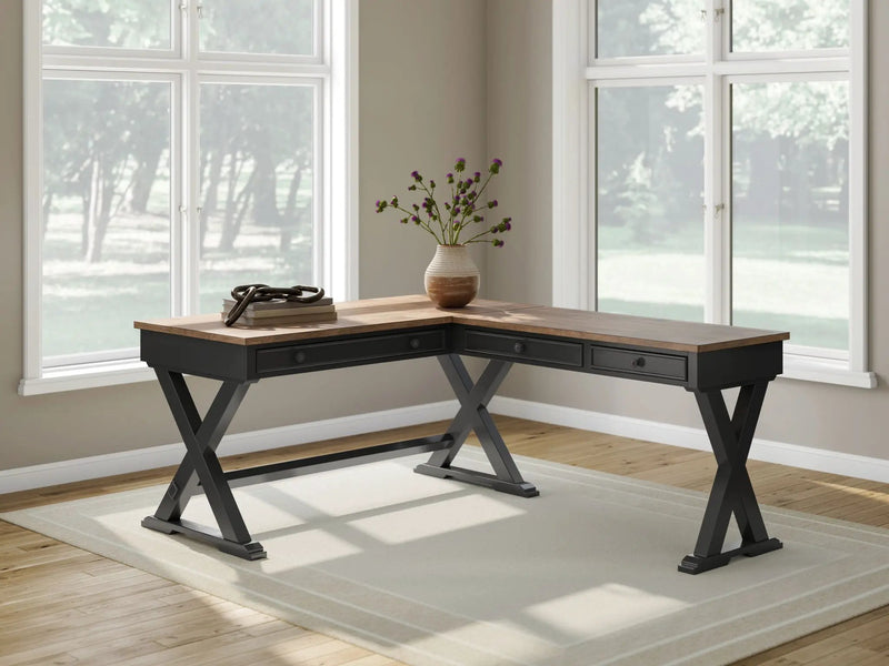 Wildenauer - 4 Pc. - Home Office Desk And Return, Swivel Desk Chair, Bookcase - Brown / Black by Unique Piece Furniture