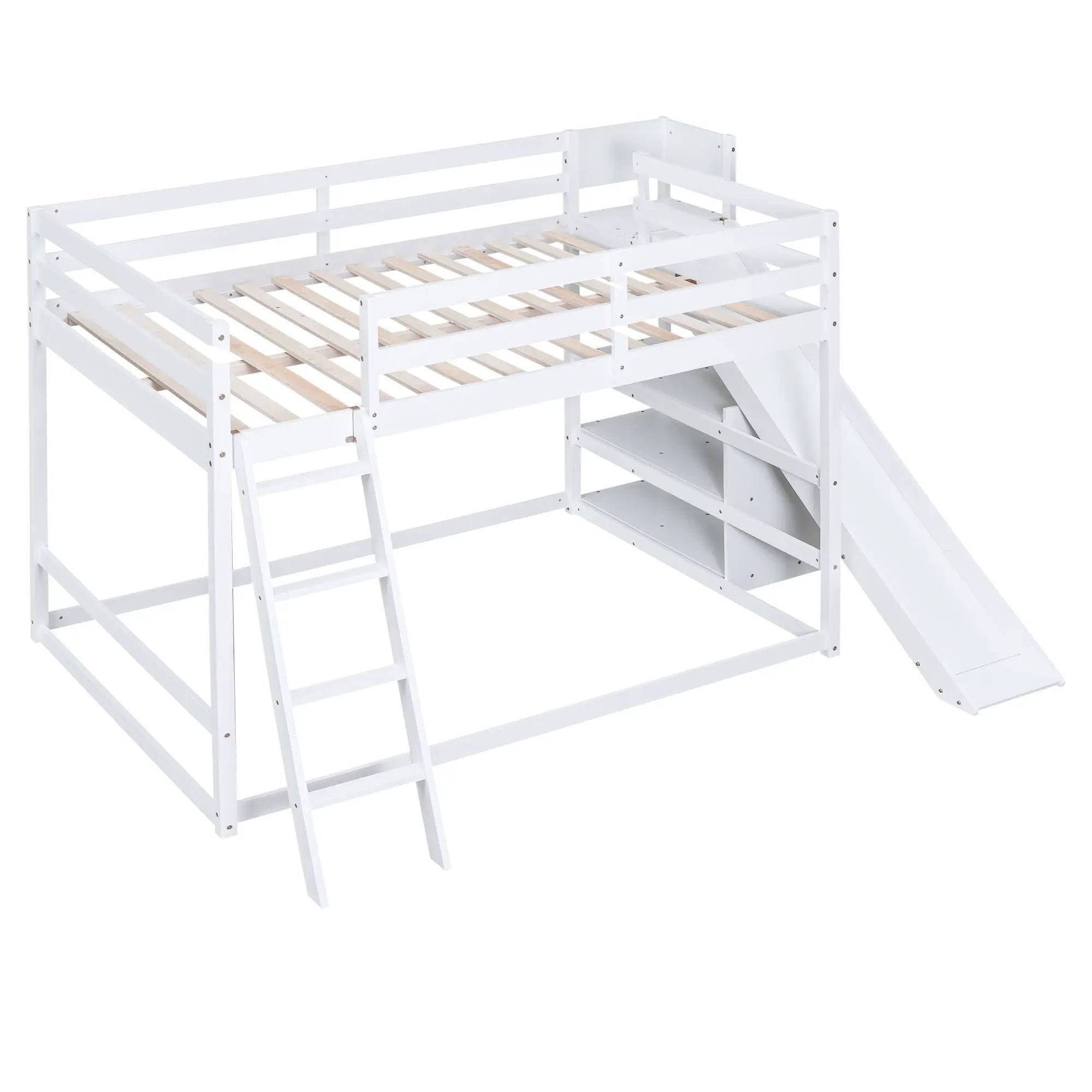Bunk Bed With Ladder, Slide, And Shelves Pine Wood by HouseOfZazla