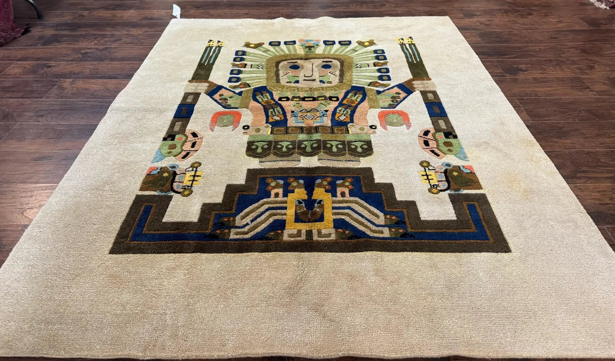 South American Rug 6x7, Unique Native American Design, Ivory, Ecuador Rug, Handmade Wool by Jewel Rugs