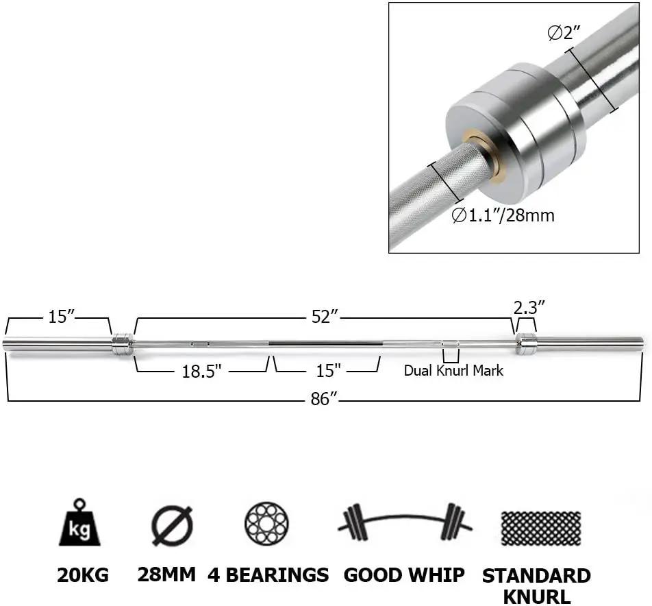 Barbell Bar For 2" Olympic Plates, Home Gym Weightlifting Bar 4Ft Solid Chrome Weight Bar 5Ft Fitness Training Curl Barbell 7.2Ft - Silver by HouseOfZazla