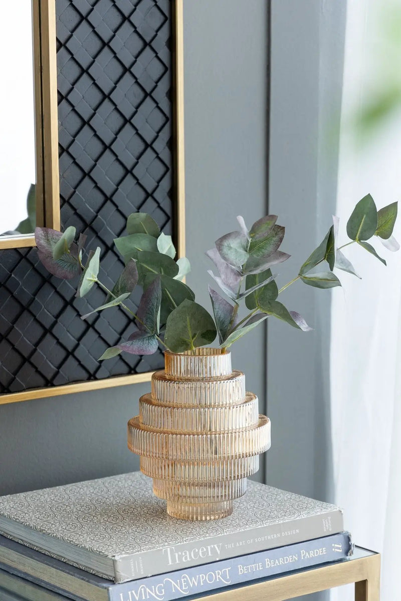 D5.9x6.7' Tiered Geometric Amber Luster Clear Vase, Set of 2 by HouseOfZazla