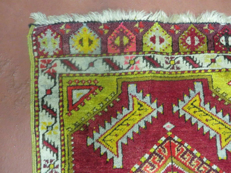 Antique Turkish Yastik Rug 2x3, Handmade Wool Oushak Small Oriental Carpet Red by Jewel Rugs