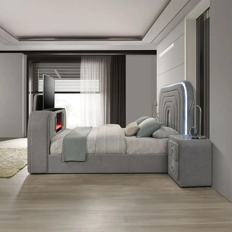 Shelyn - Bedroom Bed With LED, TV Stand, Fireplace & Bluetooth by Unique Piece Furniture
