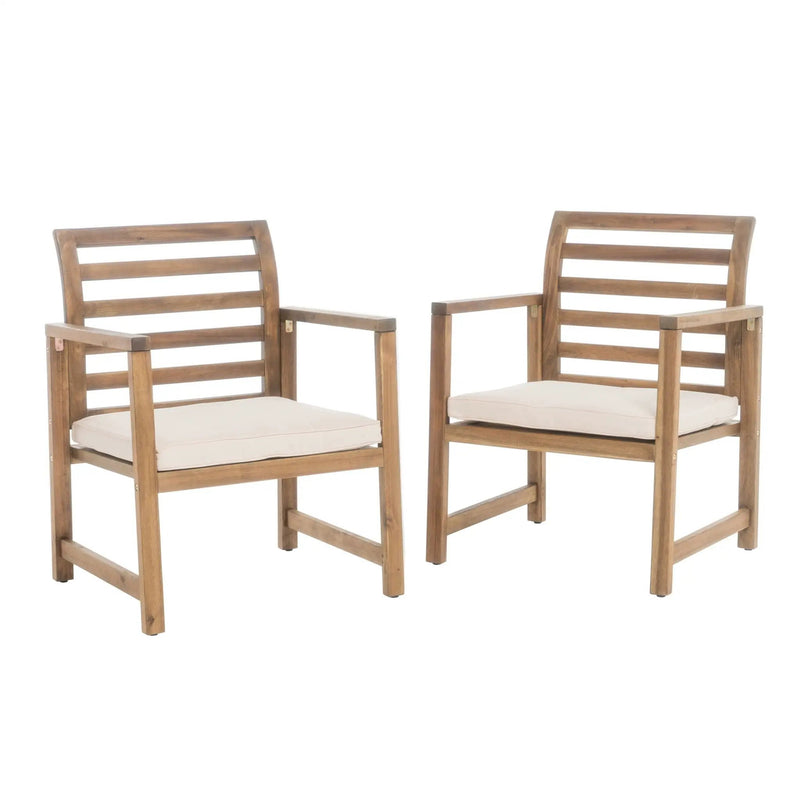 Outdoor Acacia Wood Club Chairs, 2-Piece Set - Natural Stained / White by HouseOfZazla