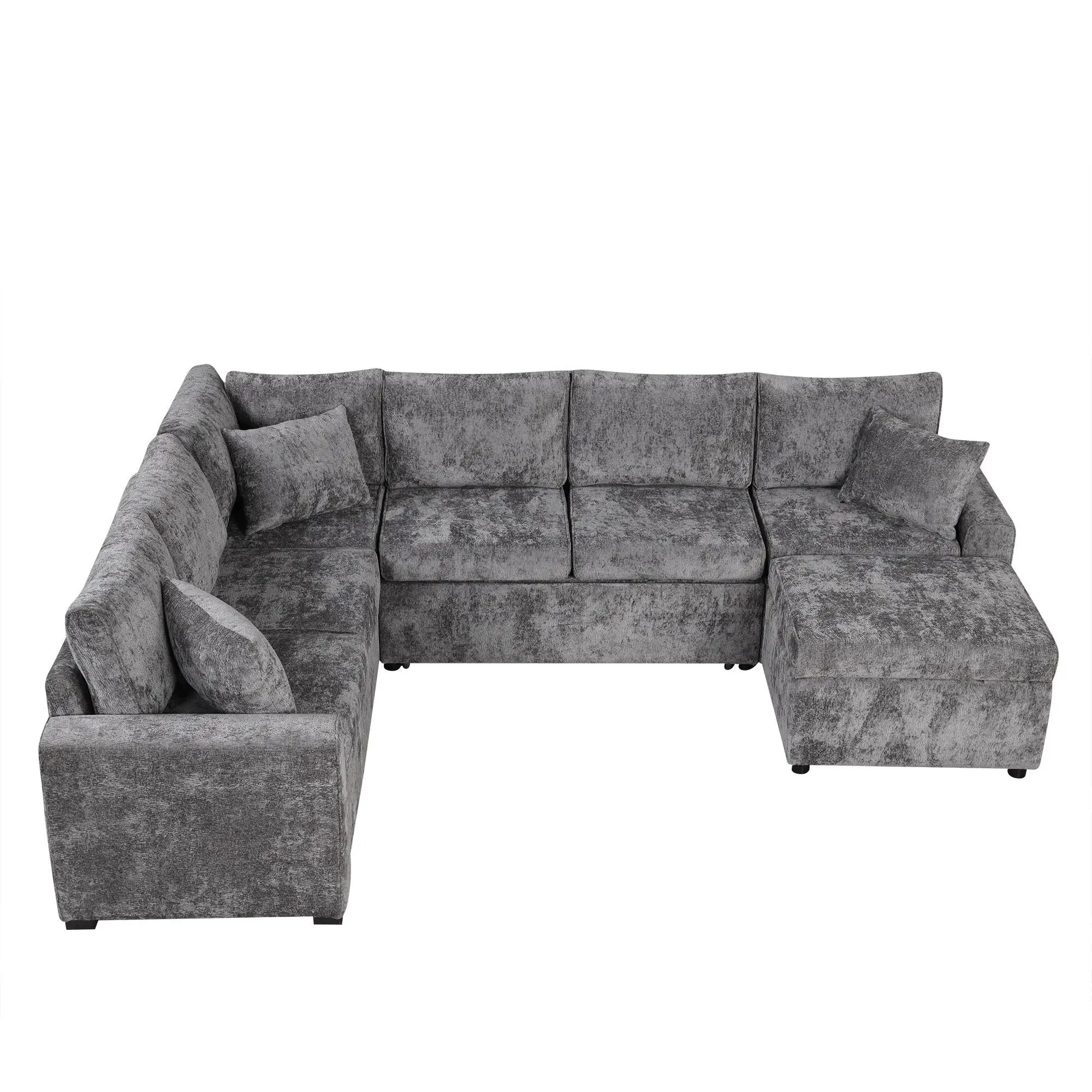 Sectional Sofa Pull-Out Sofa Bed Sleeper With A Storage Ottoman, Three Pillows And Charging Devices For Living Room by HouseOfZazla