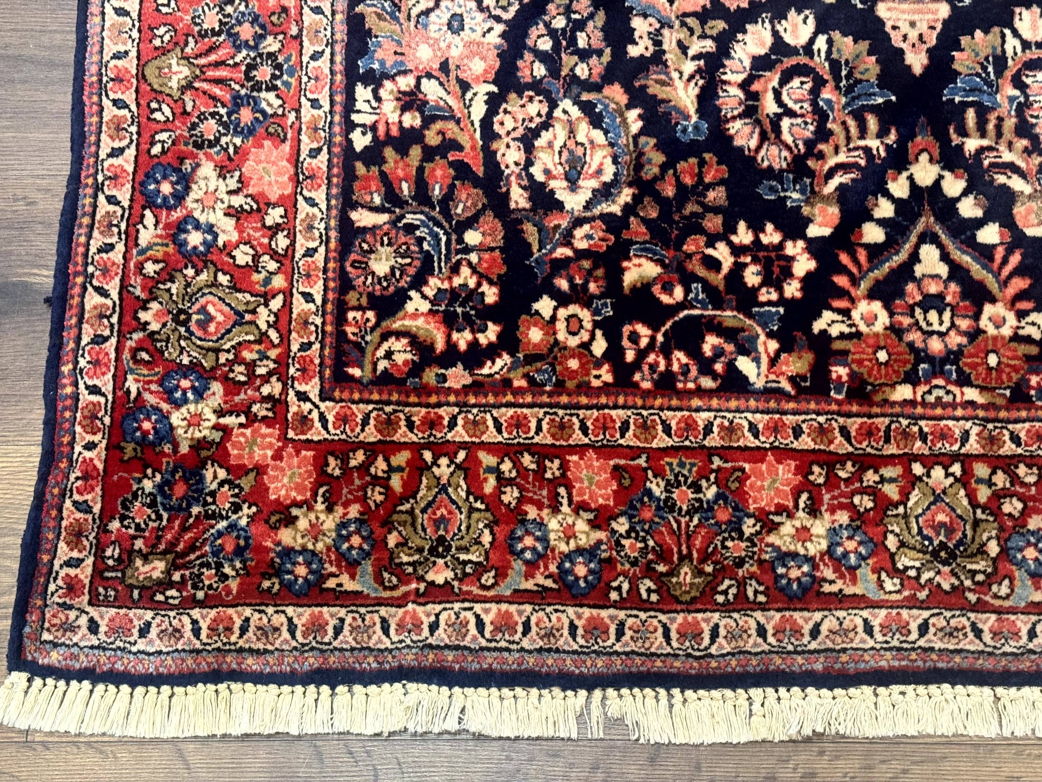 Navy Blue Persian Rug 4x6, Sarouk Mohajeran Carpet, Antique Persian Rug, Floral by Jewel Rugs
