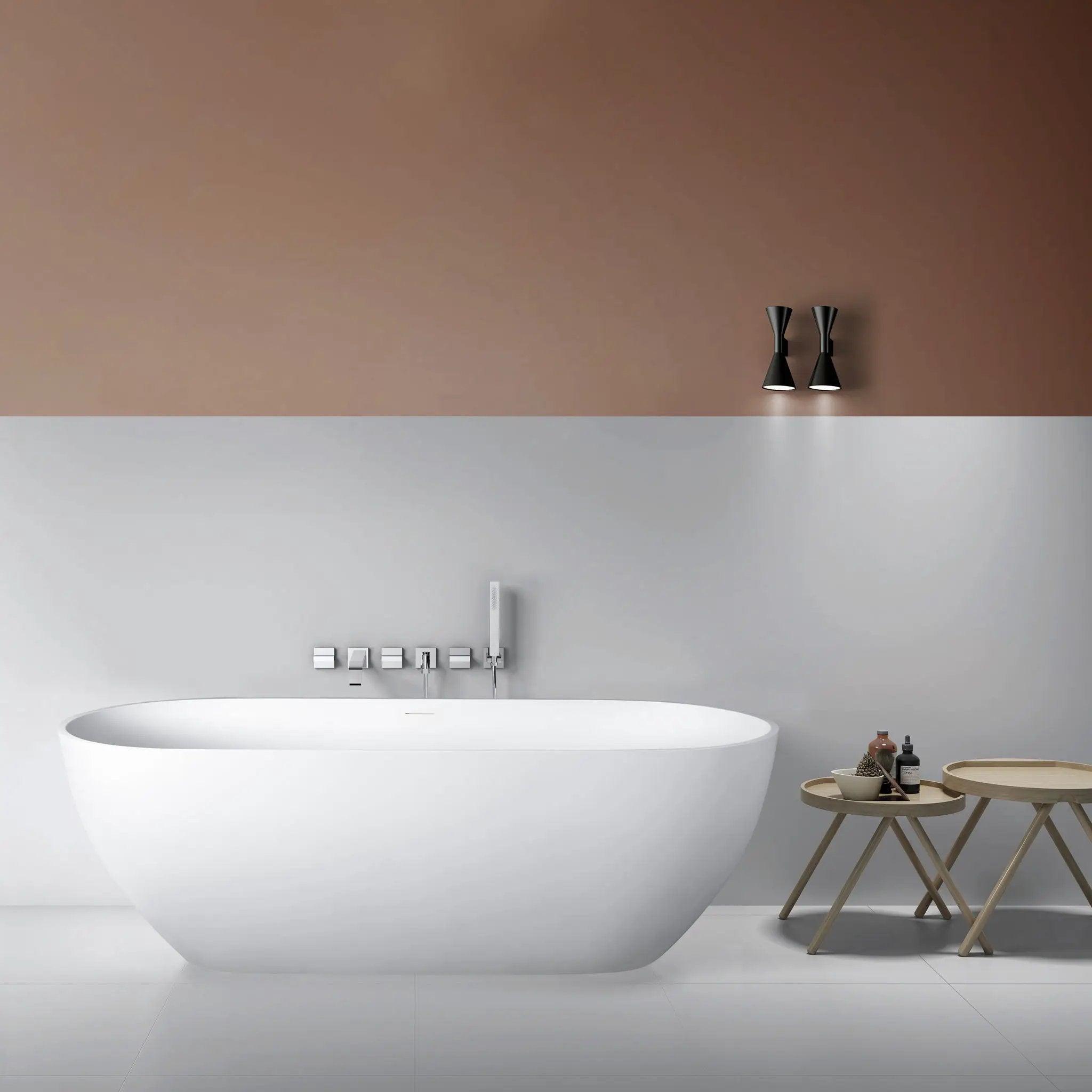 68.9" Freestanding Solid Surface Soaking Bathtub For Bathroom - Matte White