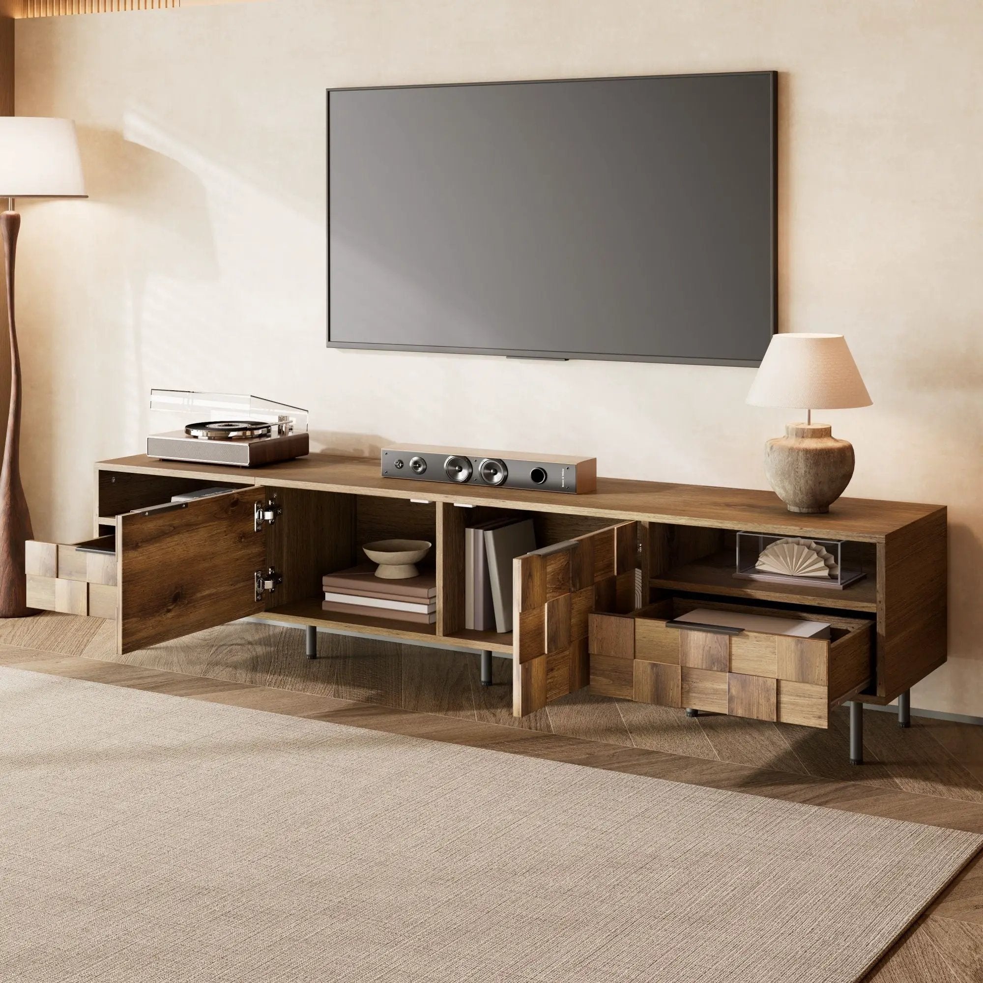 TV Stand With 2 Drawers, Media Console Table For TVs Up To 85'' - Natural by Unique Piece Furniture