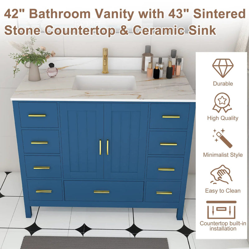 42" Modern Solid Wood Bathroom Vanity with Sink, 43" Carrara by HouseOfZazla