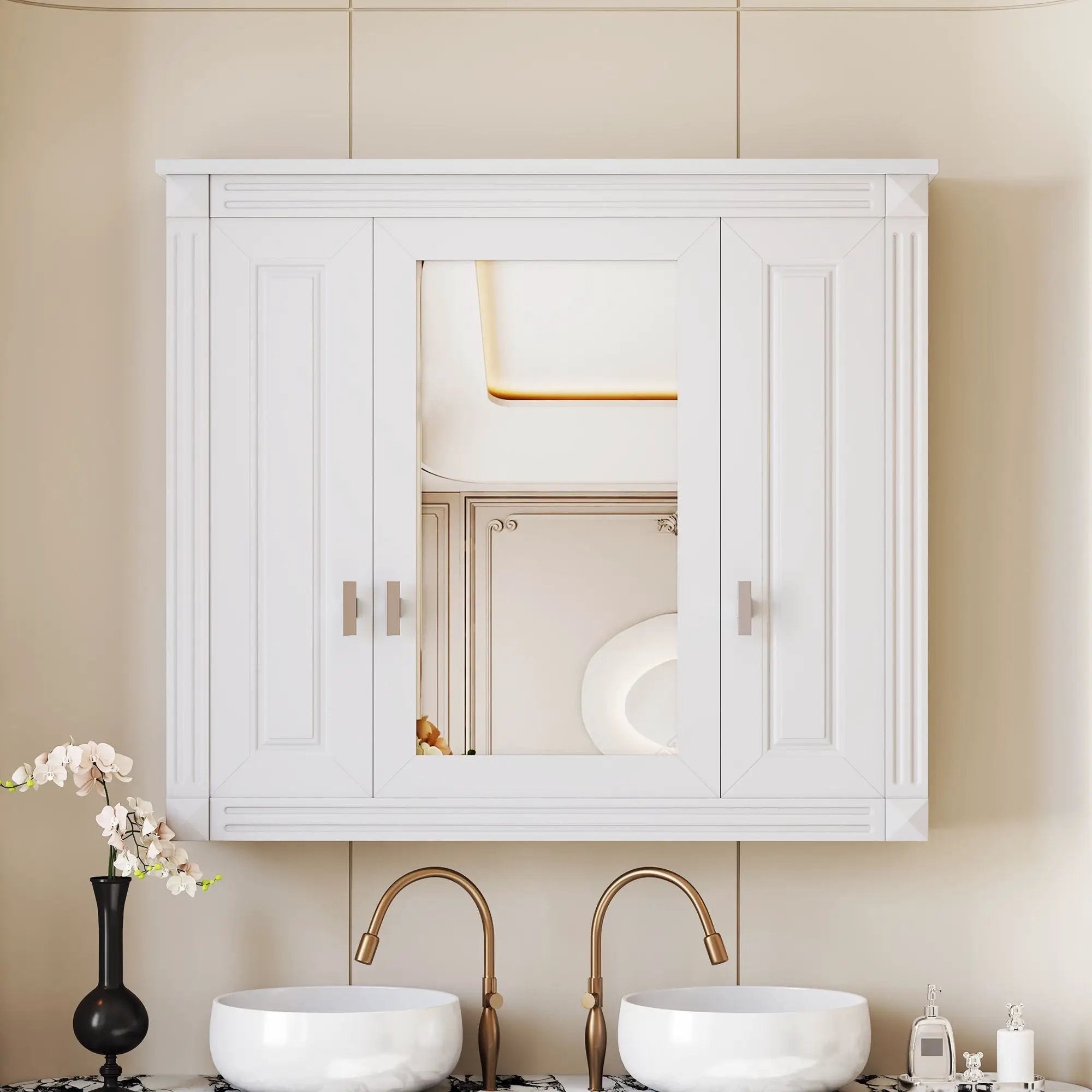 Wall Mounted Bathroom Cabinet With Mirror And 5 Shelves, Rectangular Design by Unique Piece Furniture