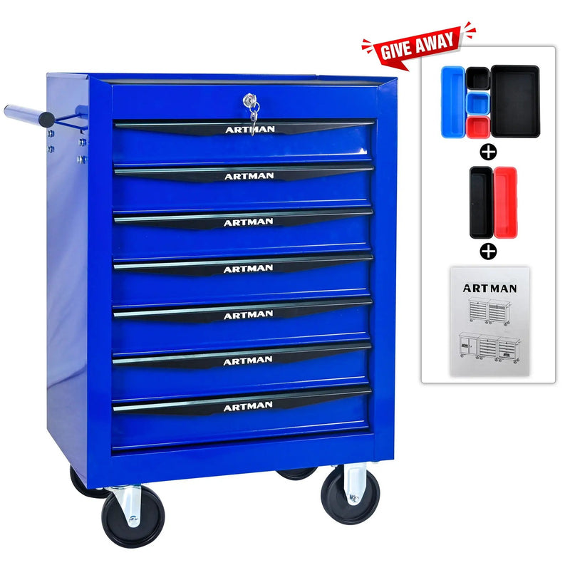 Rolling Metal Tool Chest With Drawers, Steel Storage Cabinet With Ball Bearing Slides by HouseOfZazla