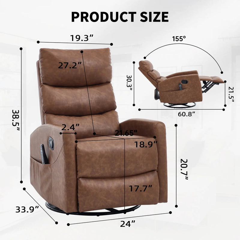 Heat Massage Manual Recliner Chair with Rocker and Swivel by HouseOfZazla