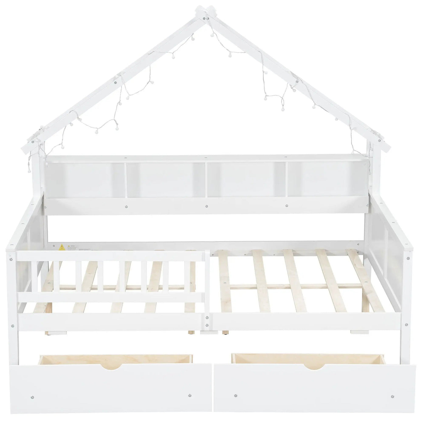 House Style Platform Bed With LED Lights, Storage Shelves, Drawers, And Guardrail by HouseOfZazla