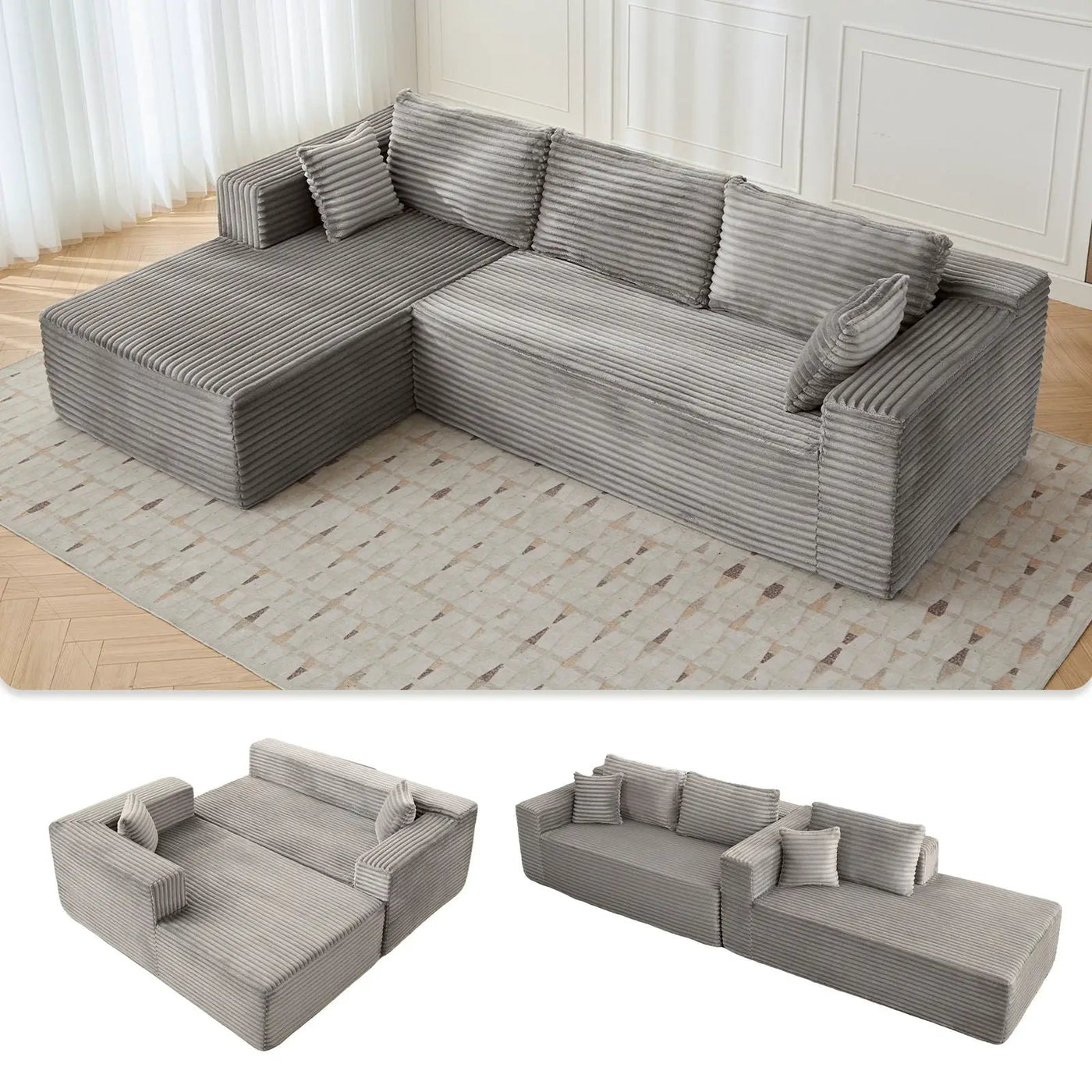 Compression Sectional Couch With Comfy Chaise, Boneless L Shape Sofa With Deep Seat by HouseOfZazla