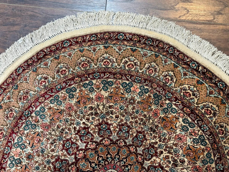 Round Silk Rug 3x3, Extremely Fine 580 KSPI, Sino Persian Round Handmade Carpet, Silk on Silk by Jewel Rugs