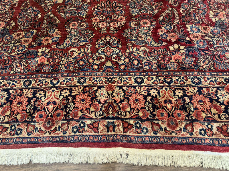 Large Persian Sarouk Rug 10x17, Palace Size Antique Persian Carpet, Red, Floral Allover, Traditional Persian Rug, Oversize Handmade Wool Rug by Jewel Rugs