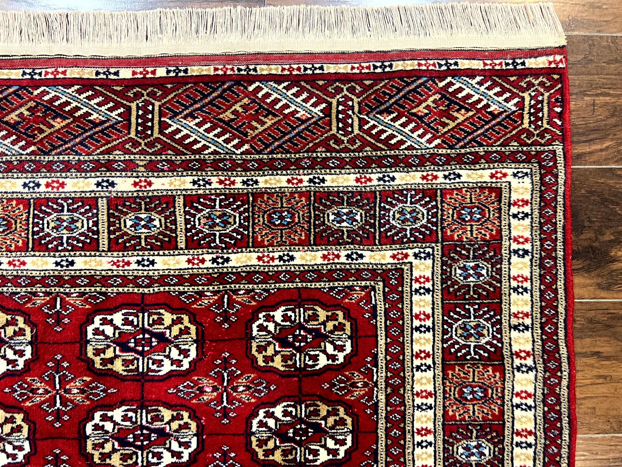 Pakistani Bokhara Rug 4x6, Red Turkoman Carpet, Finely Hand Knotted, Wool Vintage Rug by Jewel Rugs