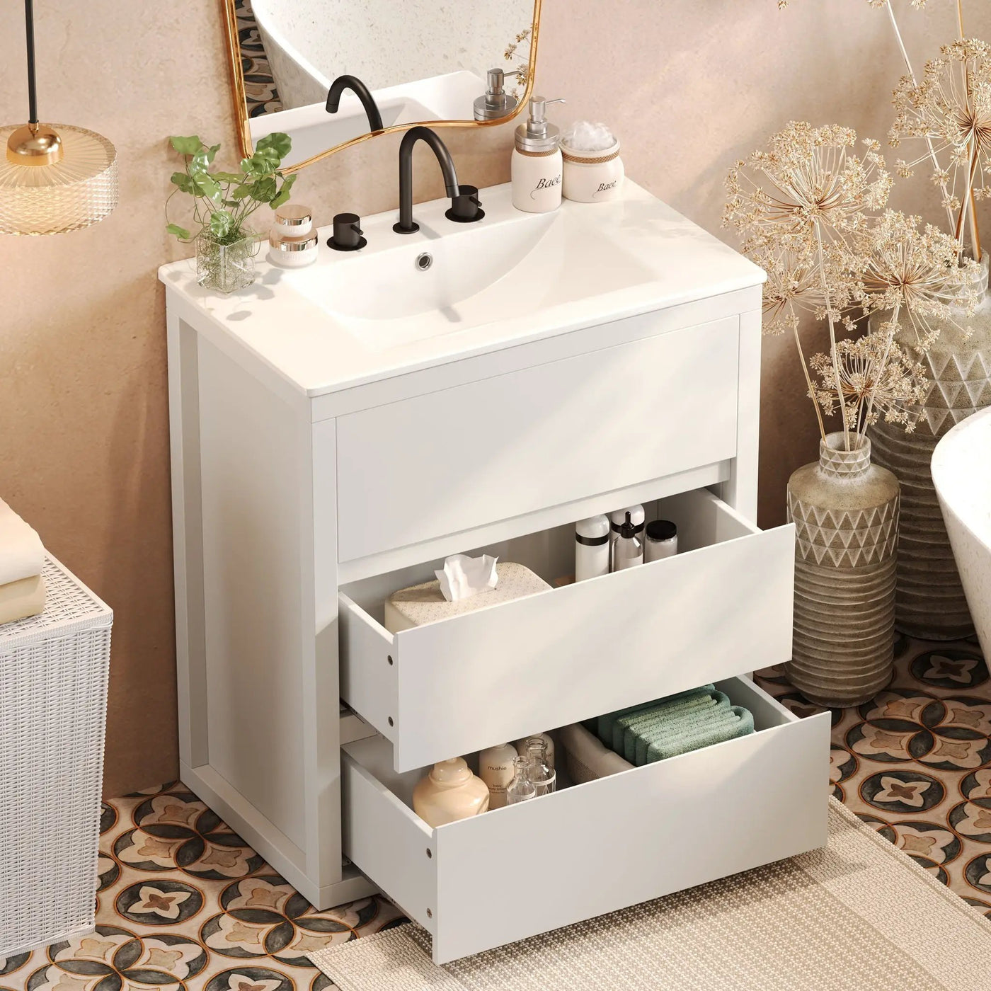 Freestanding Bathroom Vanity with Ceramic Sink and 2 Full Extension Drawers by HouseOfZazla
