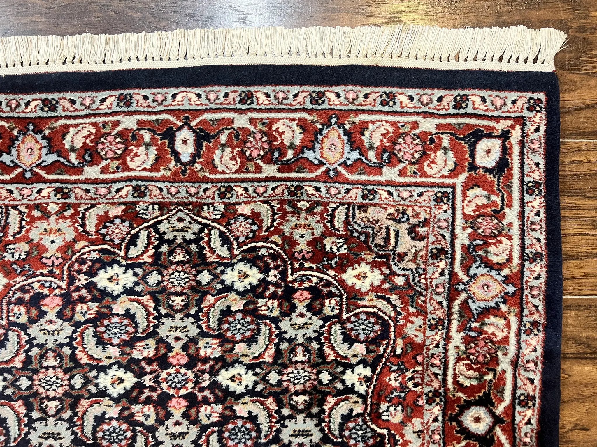 Indo Persian Rug 3x4, Herati Allover Pattern, Midnight Blue and Red, Small Vintage Handmade Wool Rug by Jewel Rugs