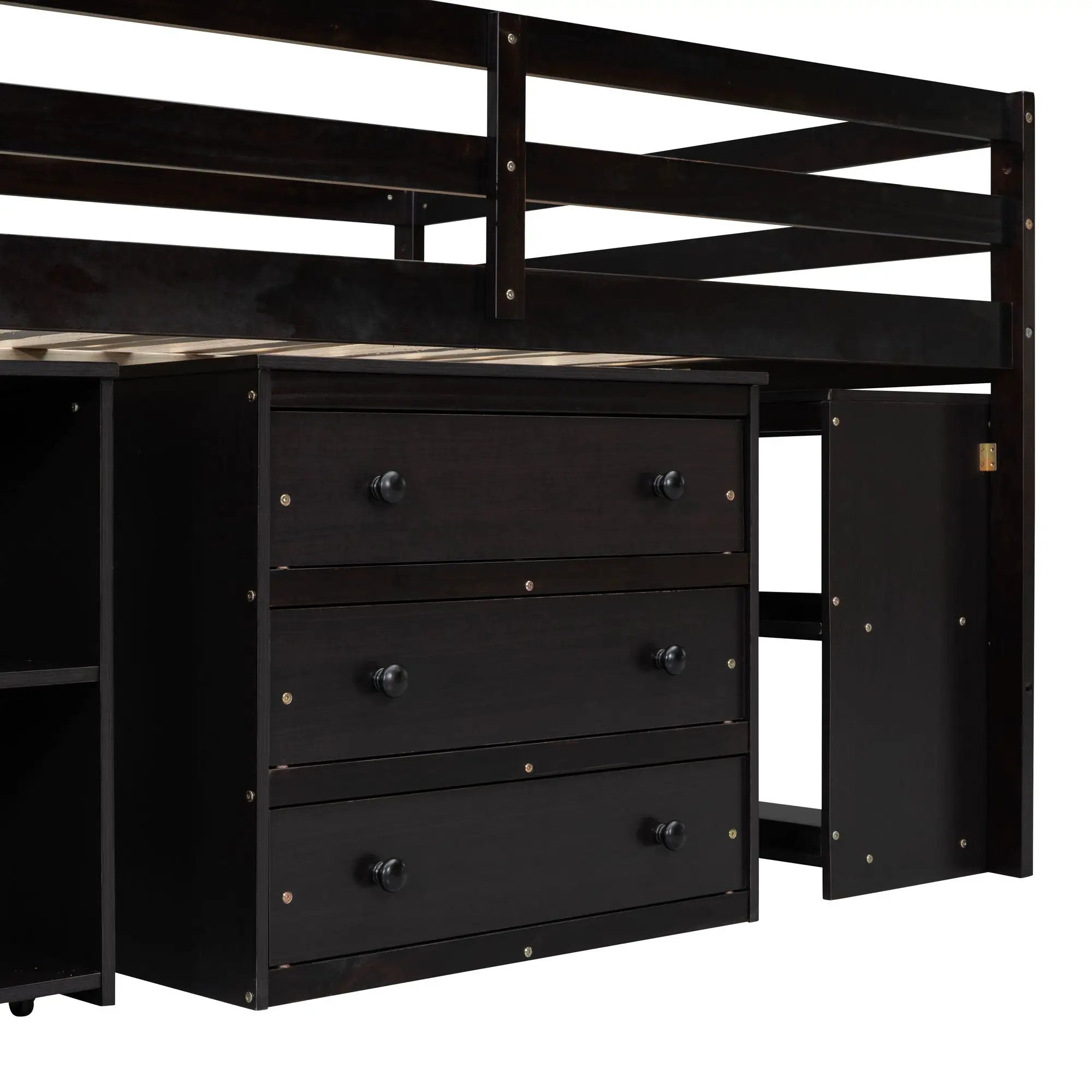Loft Bed With Retractable Writing Desk And 3 Drawers With Storage Stairs And Shelves by HouseOfZazla