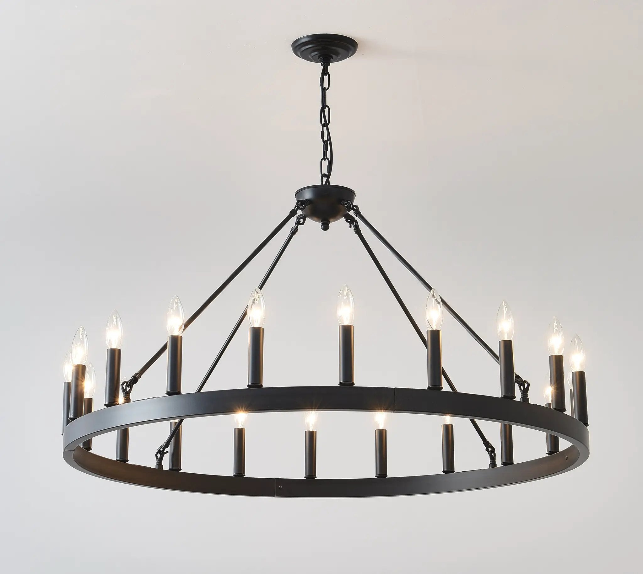 53.15 Inch Matte Black Wagon Wheel Chandelier with 30 Lights by HouseOfZazla