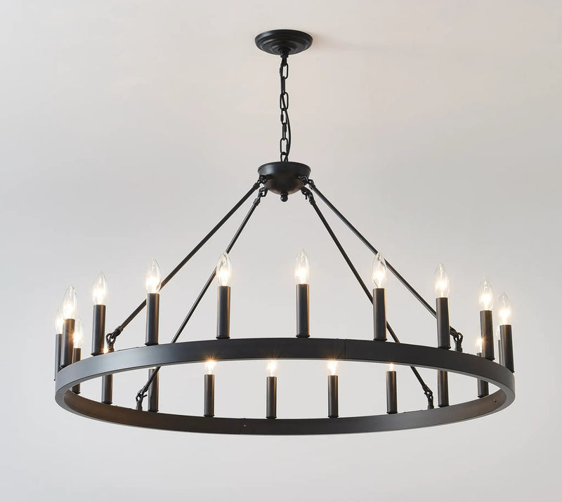 53.15 Inch Matte Black Wagon Wheel Chandelier with 30 Lights by HouseOfZazla