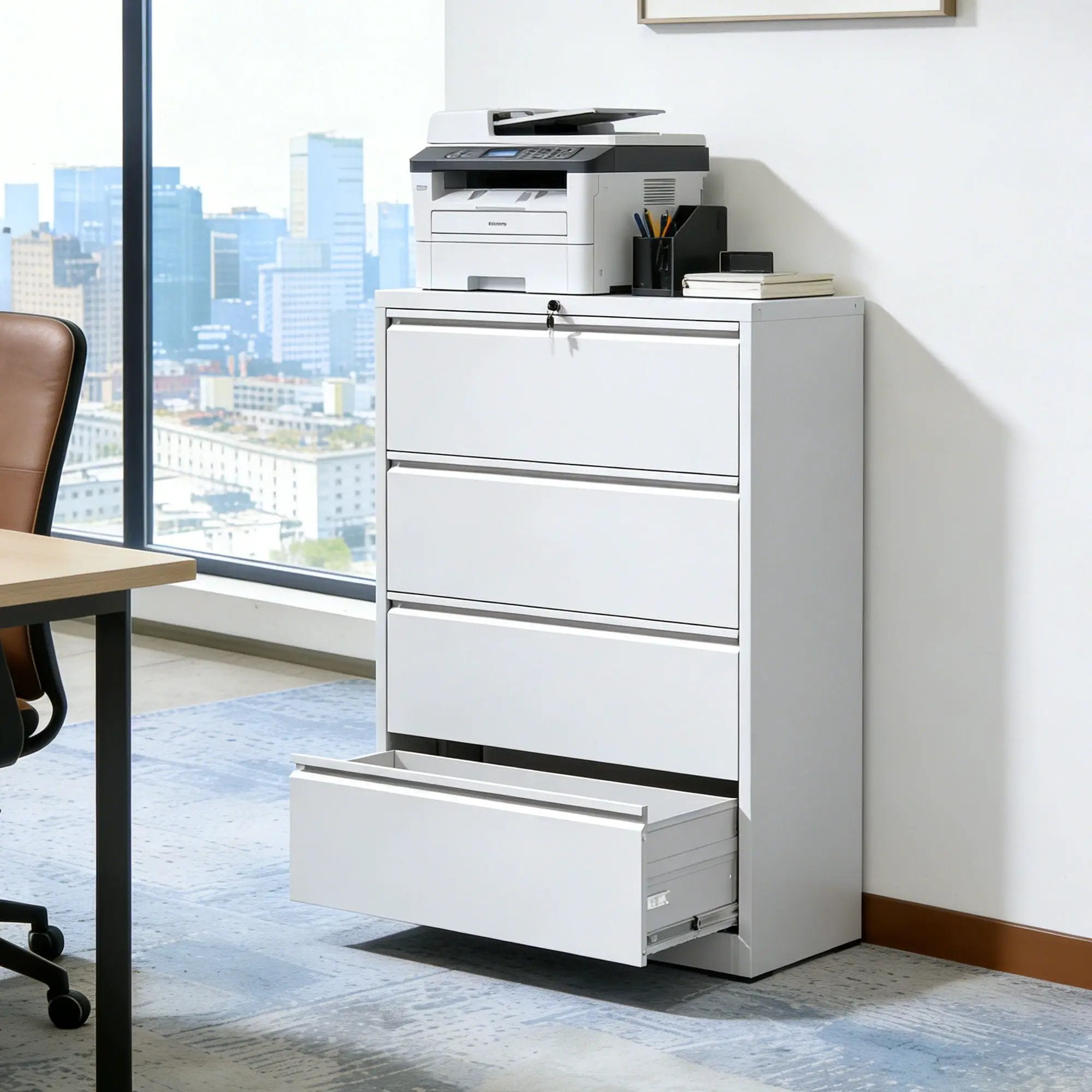 Lateral File Cabinet, Locking Heavy Duty, Anti-Tip Safety Interlock, Vertical Storage For Letter/Legal/A4 Files by Unique Piece Furniture