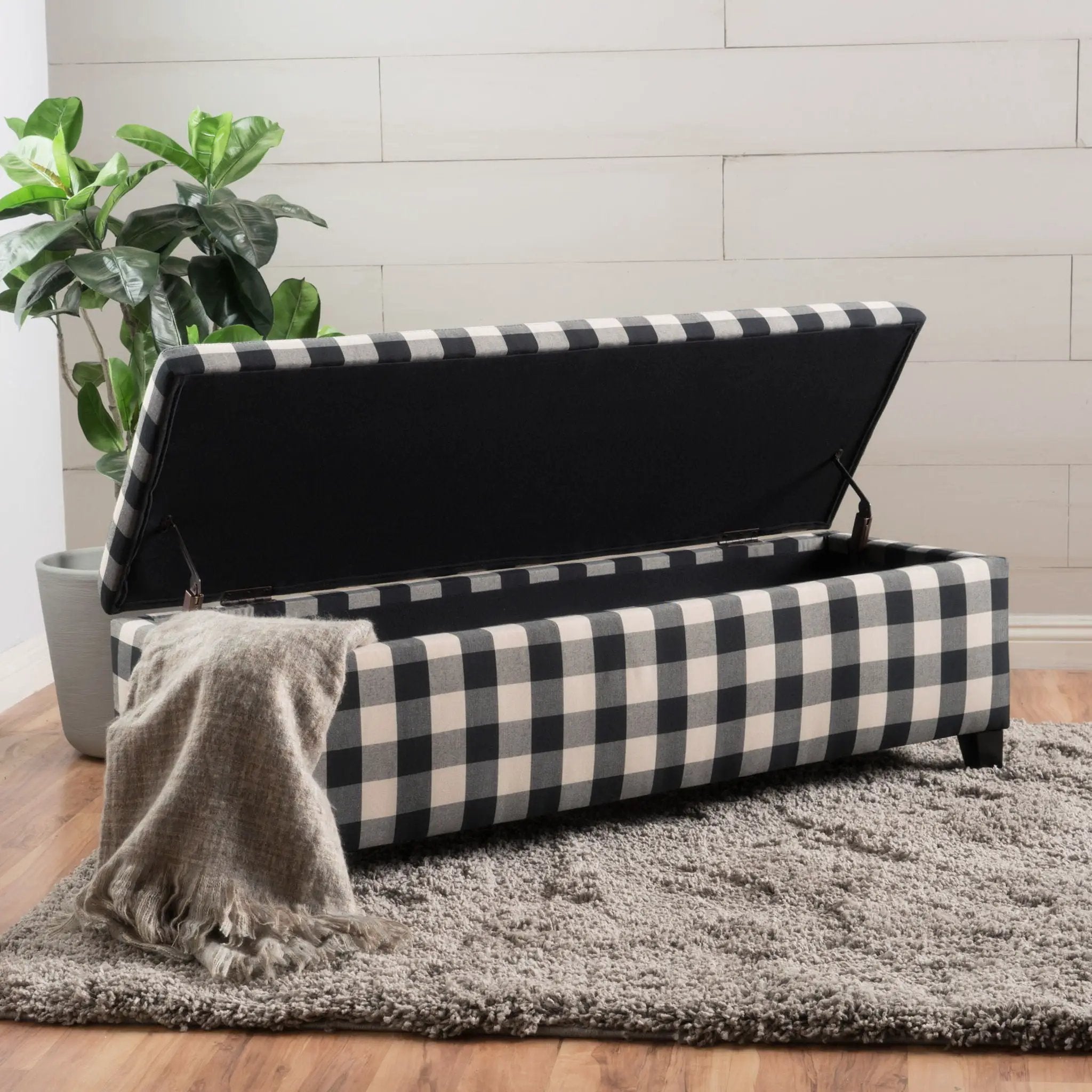 Contemporary Storage Ottoman With Seating And Storage - Black by HouseOfZazla
