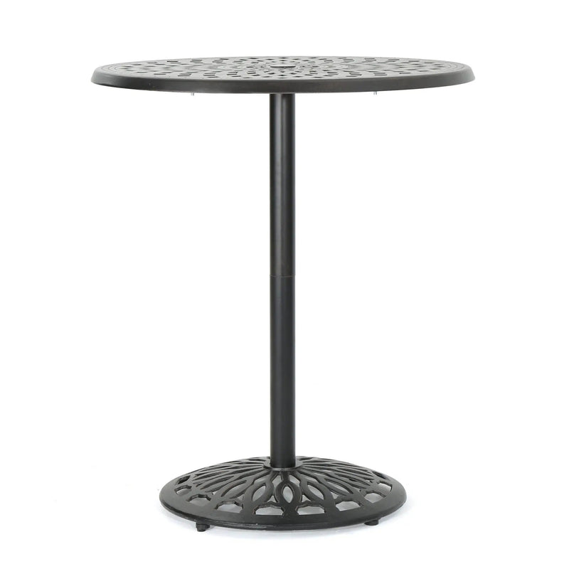 Elegant Cast Aluminum Round Bar Table With Romantic Filigree Design - Copper by HouseOfZazla