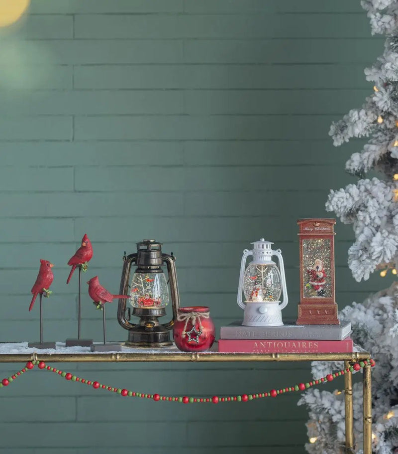 Christmas Plastic / Resin Lantern With Snowman & Tree LED / Water Spinning / 6 Hours Timer, 3*AA Batteries Required - White / Multi by HouseOfZazla