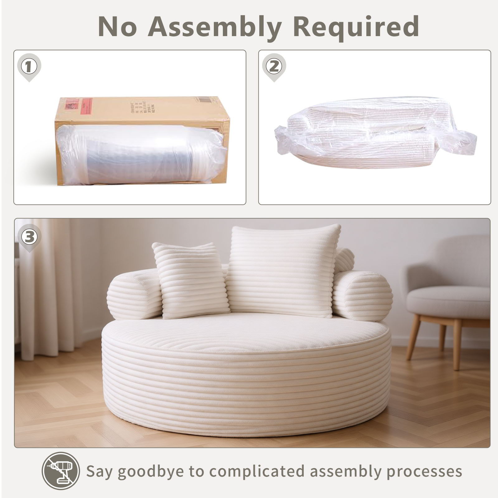 Round Sofa Bed With 3 Pillows For Living Room