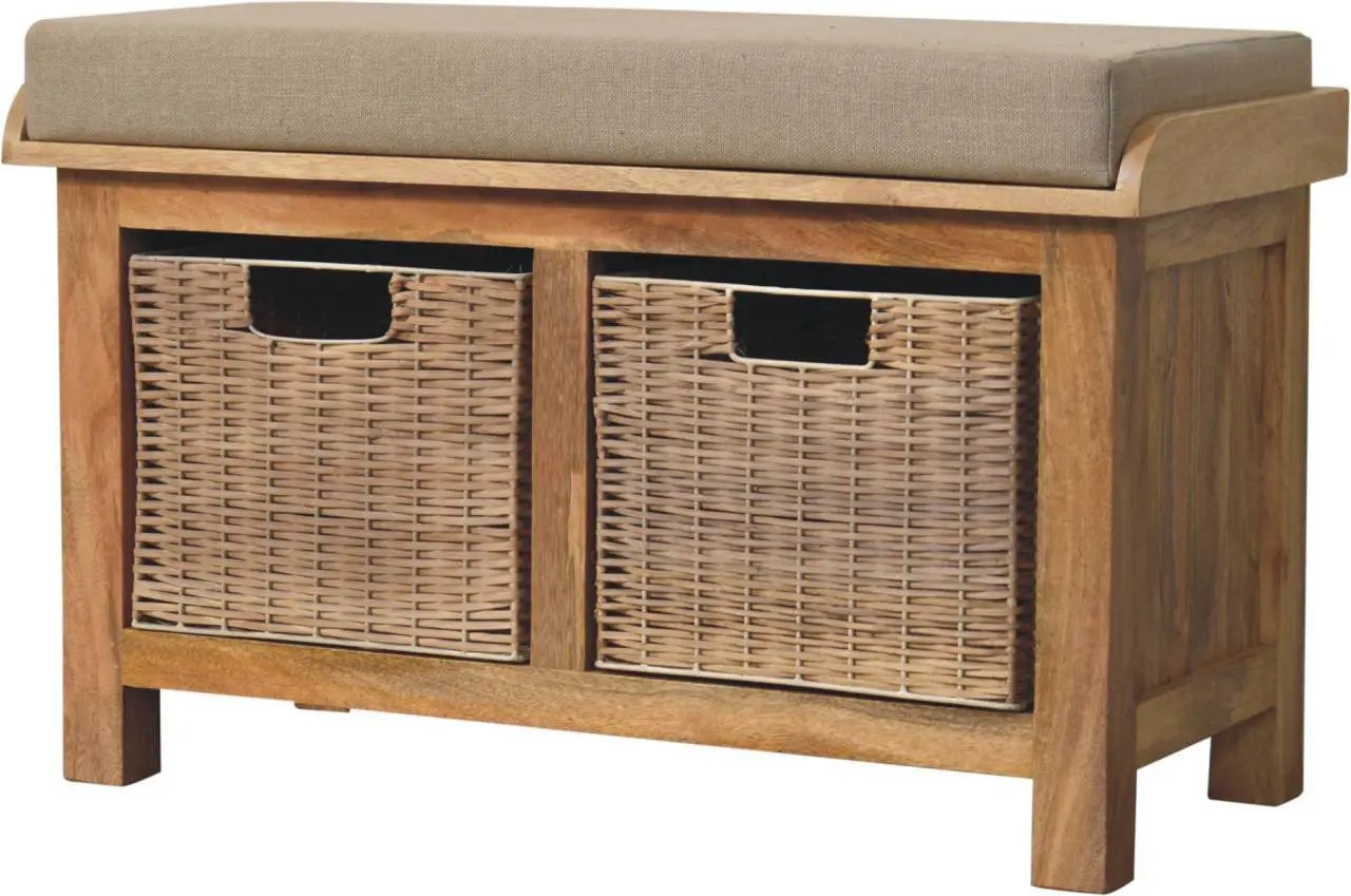 Rattan Basket Linen Bench - Brown by HouseOfZazla