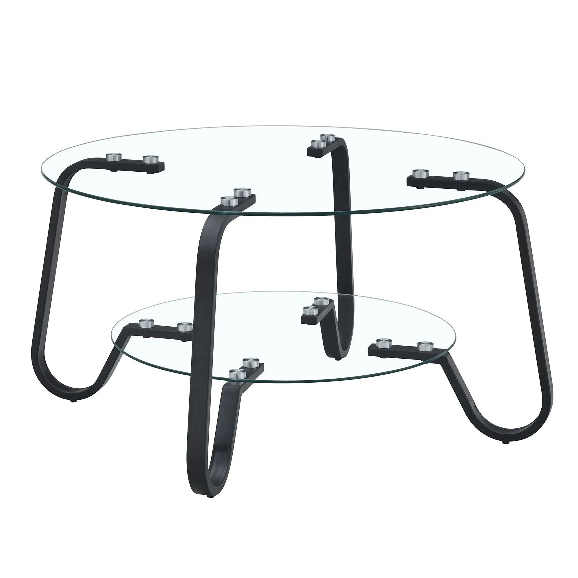 Retro Minimalist Style Metal Frame Double Layer Tempered Glass Coffee Table by Unique Piece Furniture