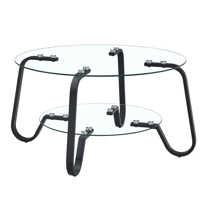 Retro Minimalist Style Metal Frame Double Layer Tempered Glass Coffee Table by HouseOfZazla